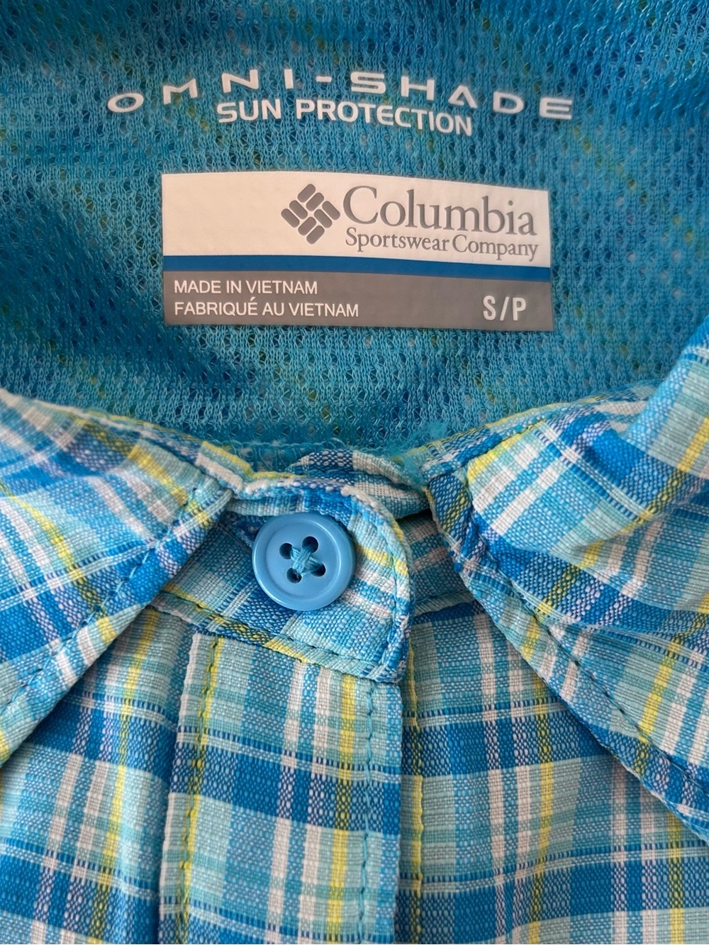 NWOT Women’s Columbia Turquoise Plaid Omni-Shade Button-Down Shirt, Size S/P - Picture 4 of 5